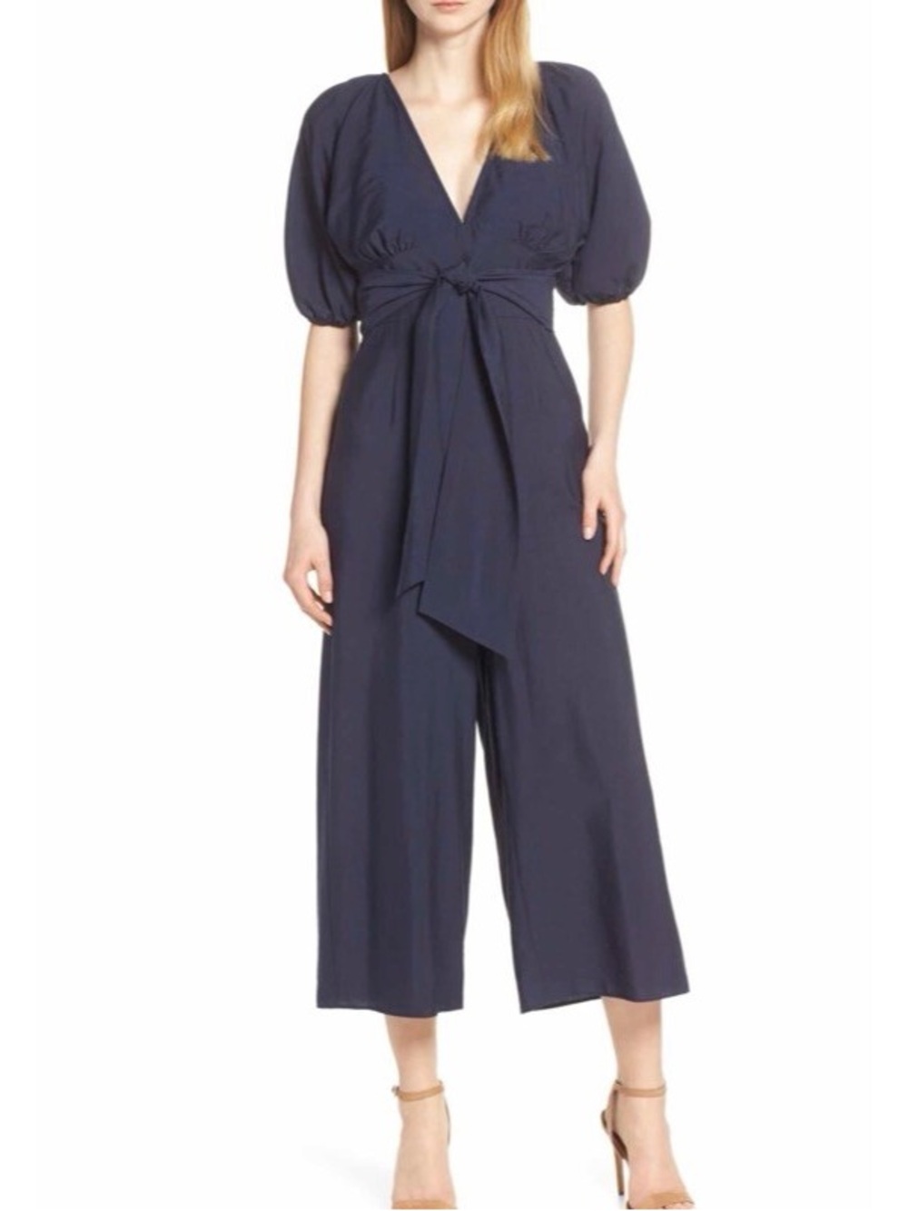 KEEPSAKE THE LABEL $185 Navy Luminous Plunge Jumpsuit Size M